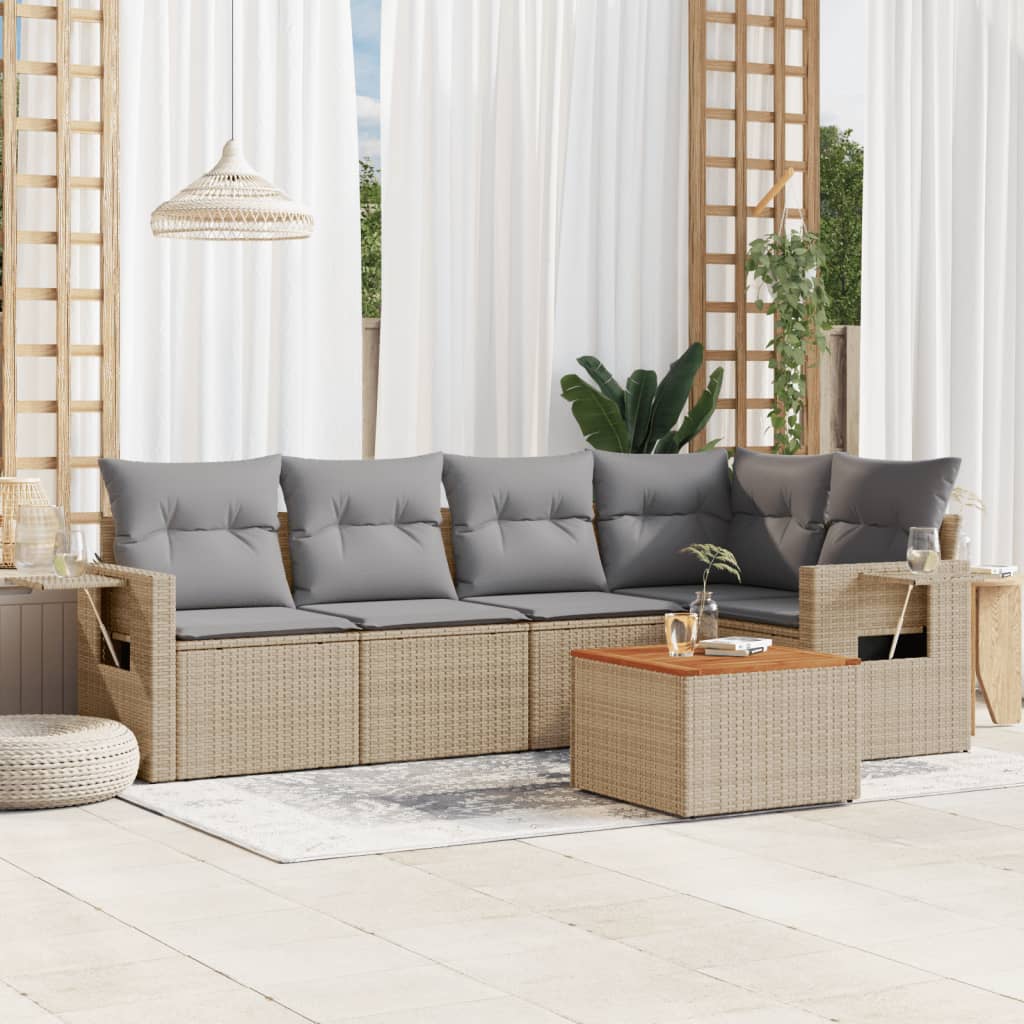 Set Divano da Giardino 6 pz con Cuscini Beige in Polyrattan 3224554