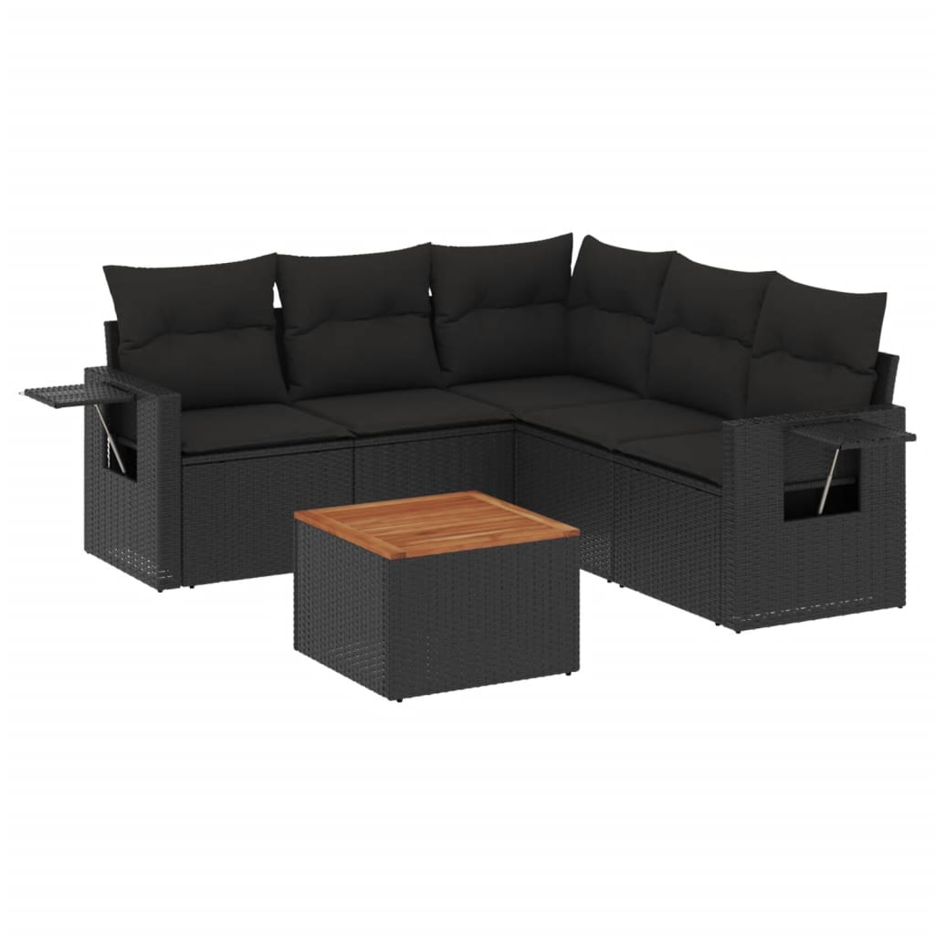 Set Divano da Giardino 6 pz con Cuscini Nero in Polyrattan 3224557