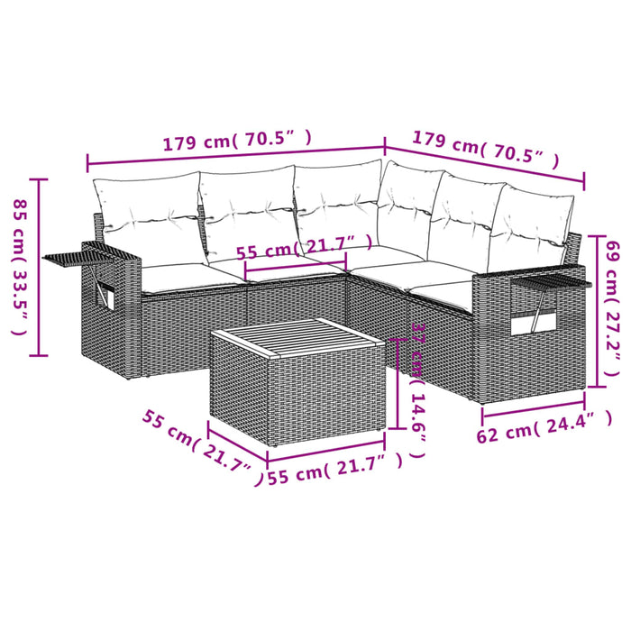 Set Divano da Giardino 6 pz con Cuscini Nero in Polyrattan 3224557