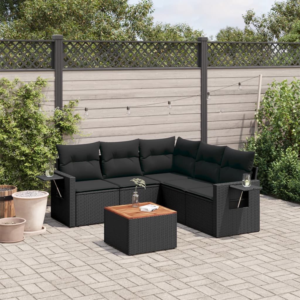 Set Divano da Giardino 6 pz con Cuscini Nero in Polyrattan 3224557