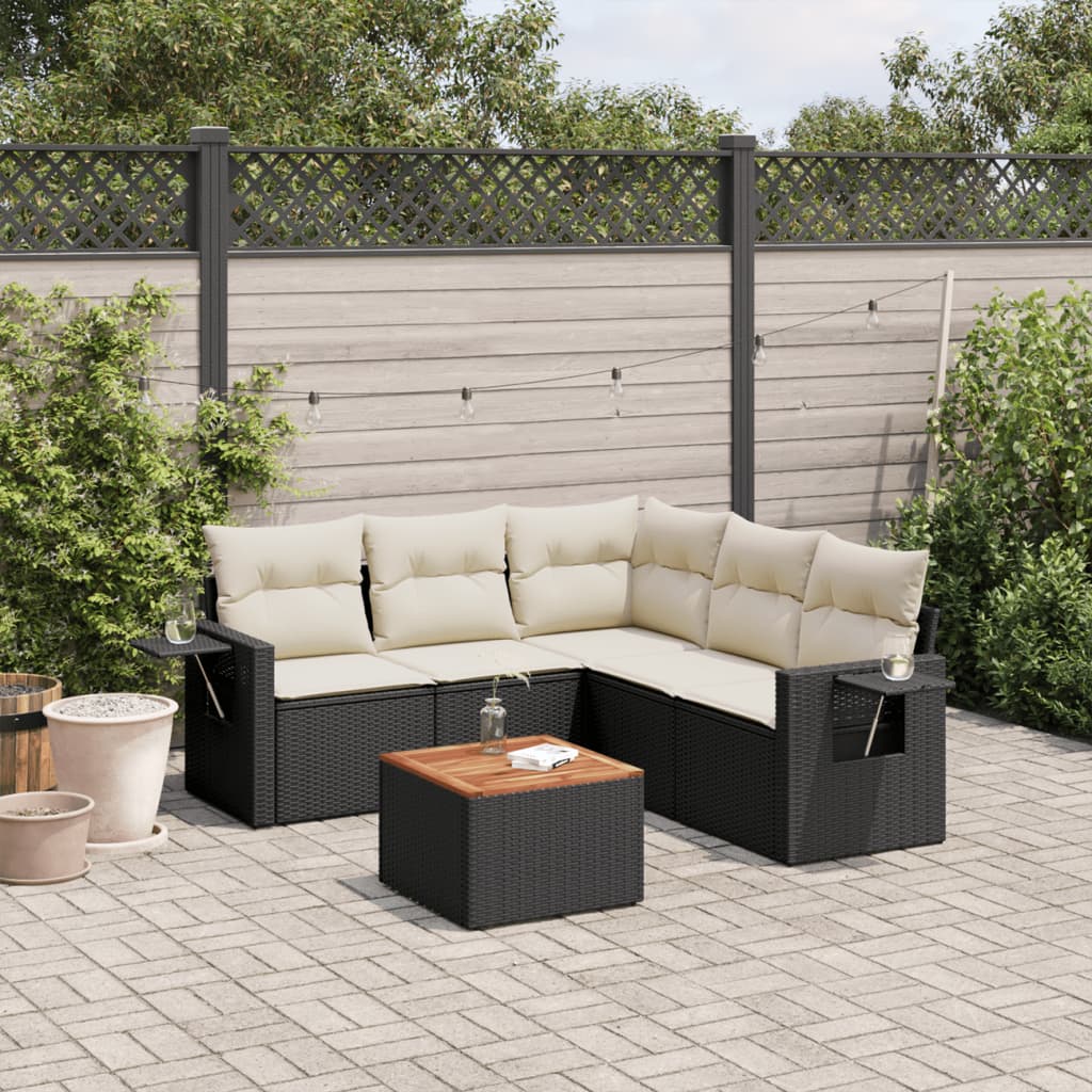 Set Divano da Giardino 6 pz con Cuscini Nero in Polyrattancod mxl 88929