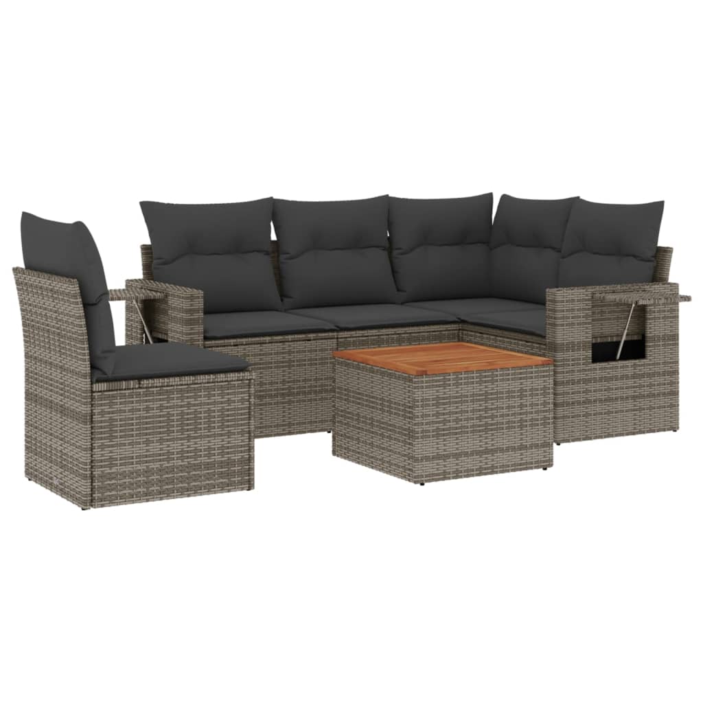 Set Divano da Giardino 6 pz con Cuscini Grigio in Polyrattan 3224569