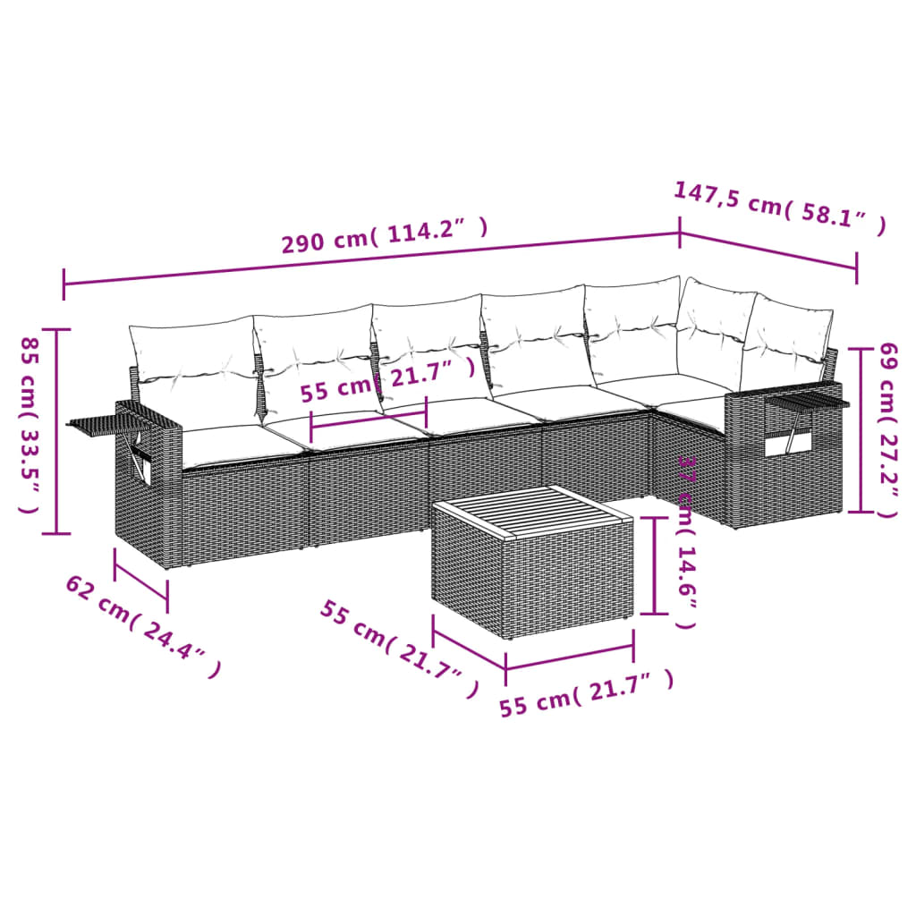 Set Divani da Giardino con Cuscini 7pz Nero Polyrattan 3224572