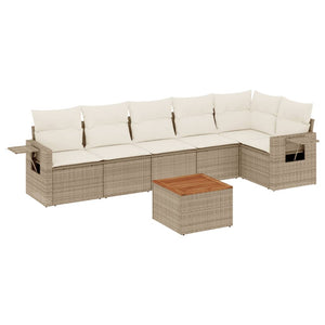 Set Divani da Giardino 7 pz con Cuscini Beige in Polyrattan 3224574