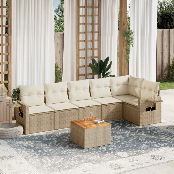 Set Divani da Giardino 7 pz con Cuscini Beige in Polyrattan 3224574