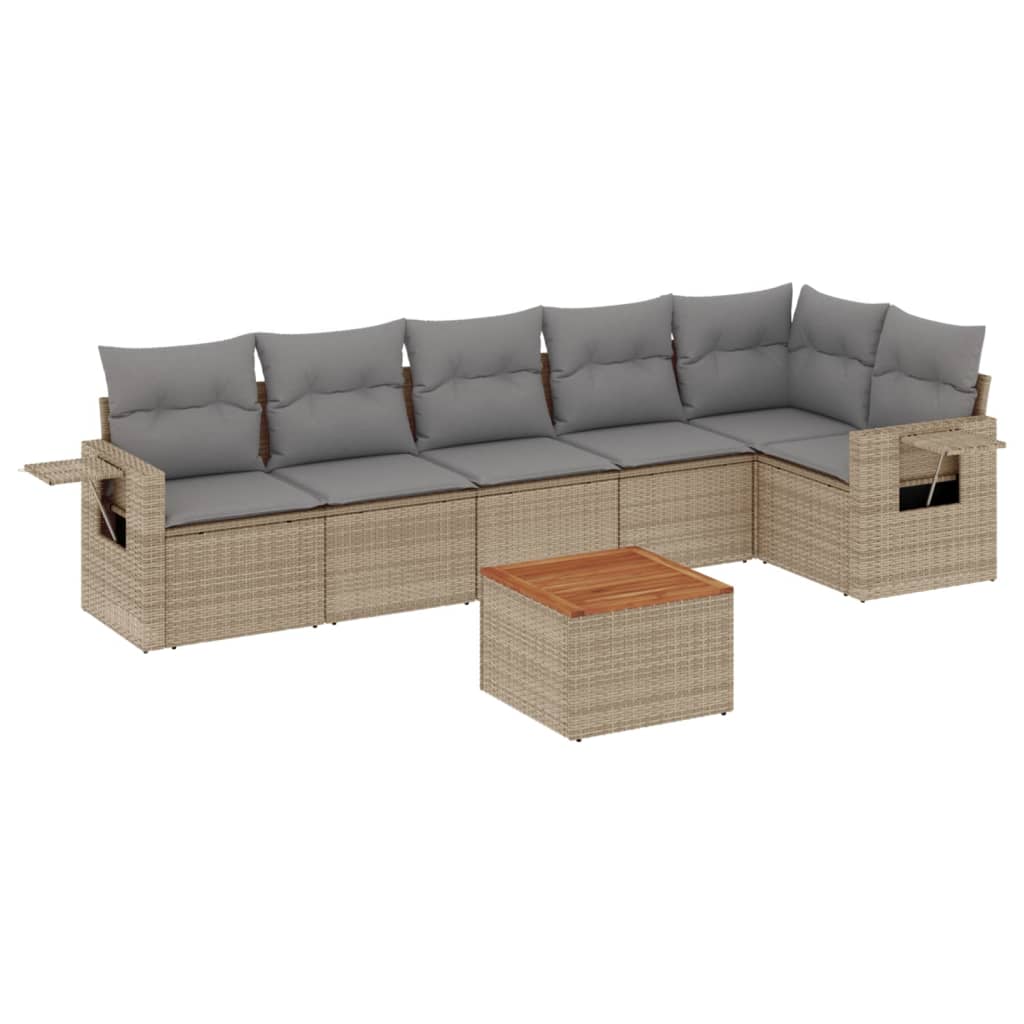 Set Divani da Giardino 7 pz con Cuscini Beige in Polyrattan 3224575