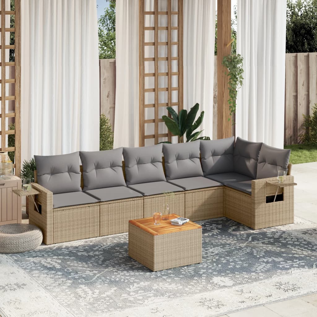 Set Divani da Giardino 7 pz con Cuscini Beige in Polyrattan 3224575