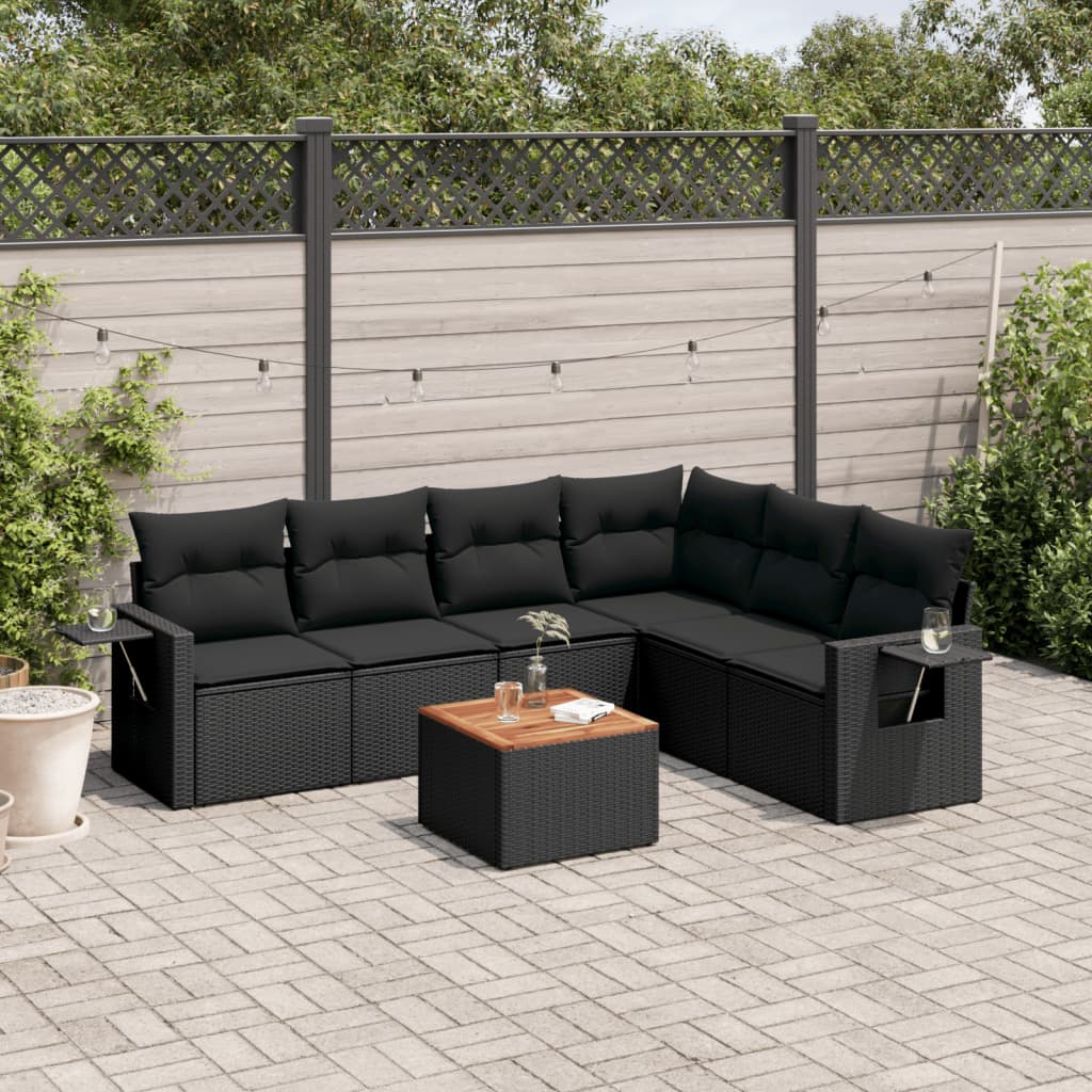 Set Divani da Giardino con Cuscini 7pz Nero Polyrattan 3224578