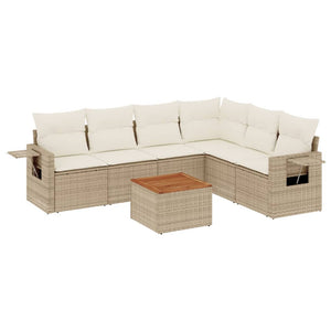 Set Divani da Giardino 7 pz con Cuscini Beige in Polyrattan 3224581