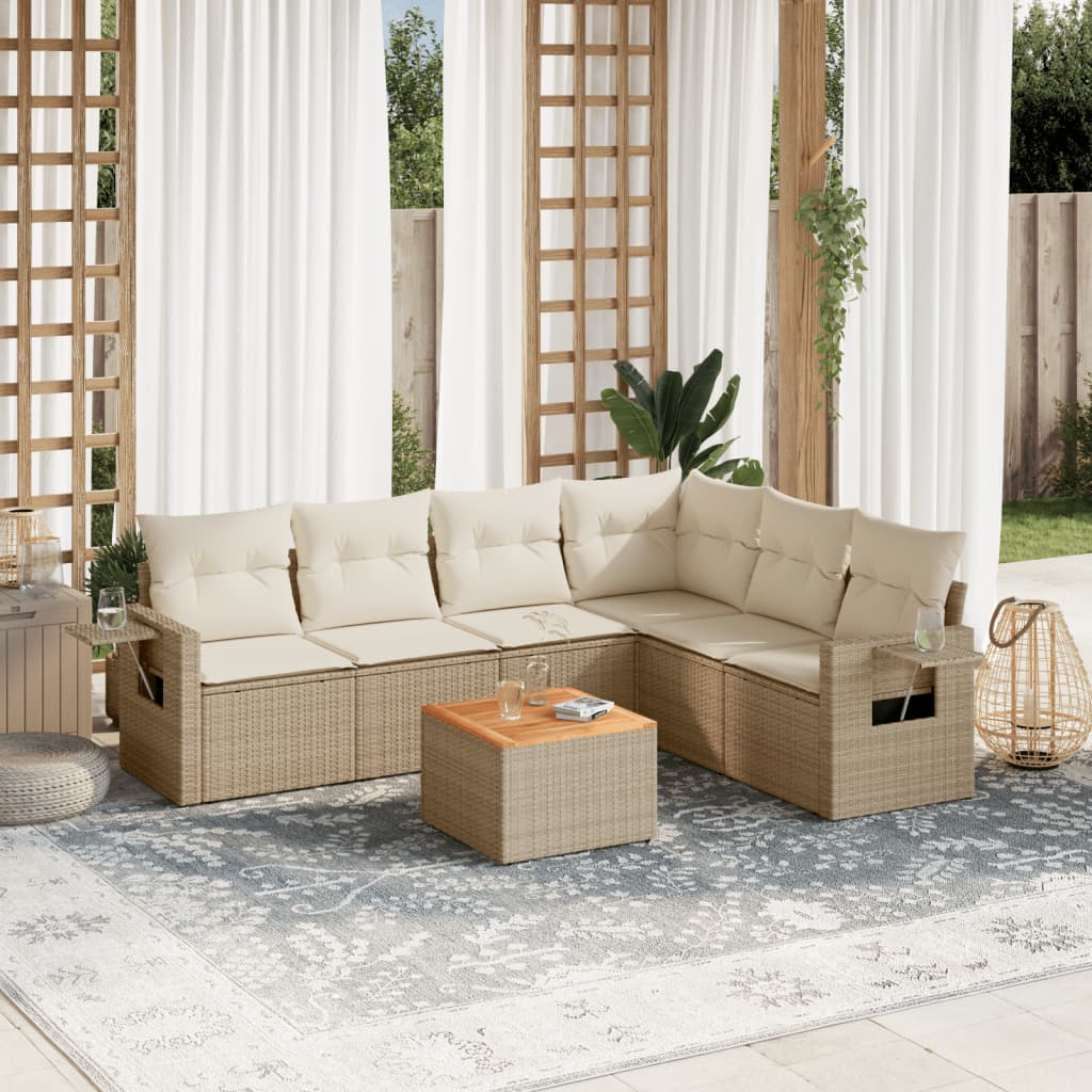 Set Divani da Giardino 7 pz con Cuscini Beige in Polyrattan 3224581