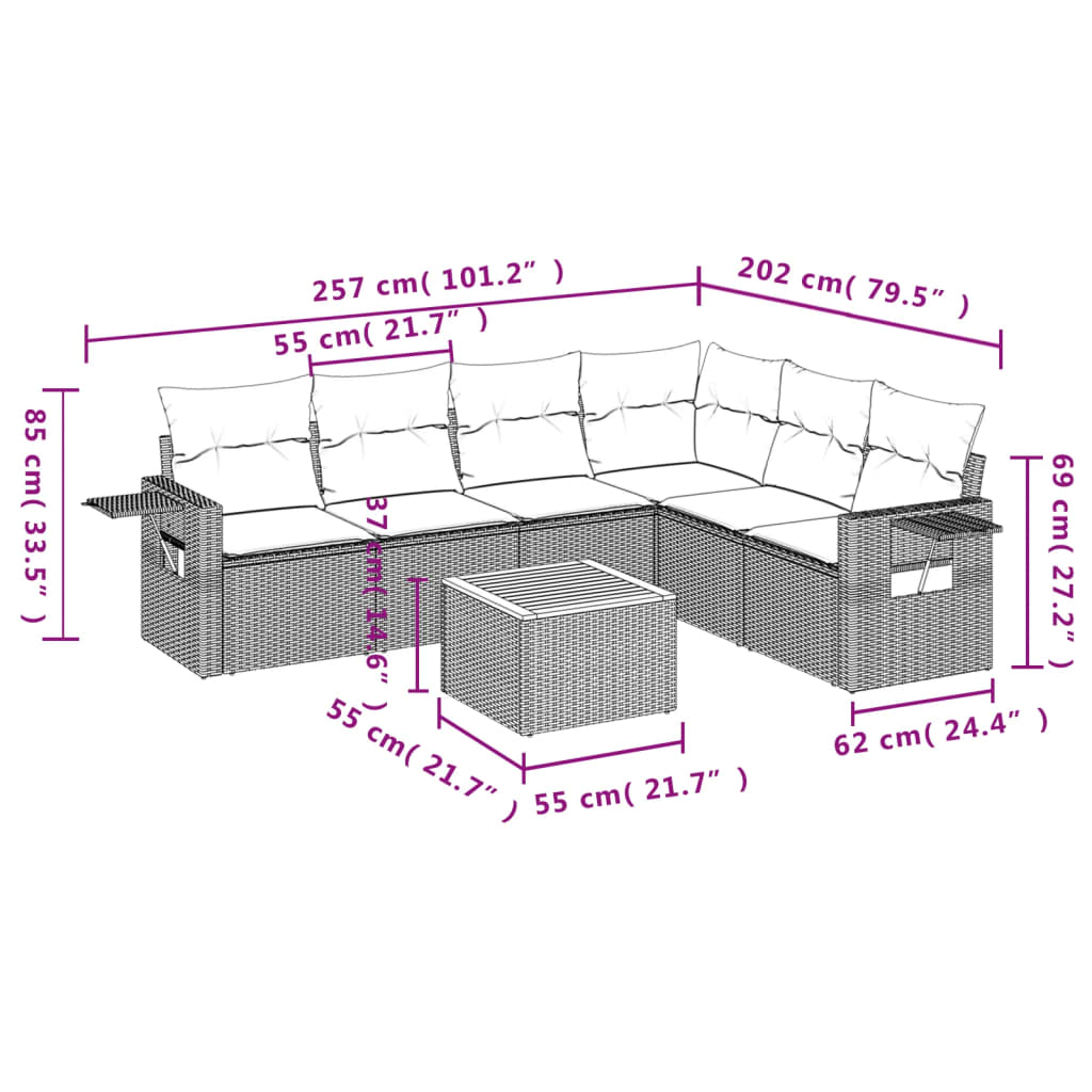 Set Divani da Giardino 7 pz con Cuscini Grigio in Polyrattan 3224583