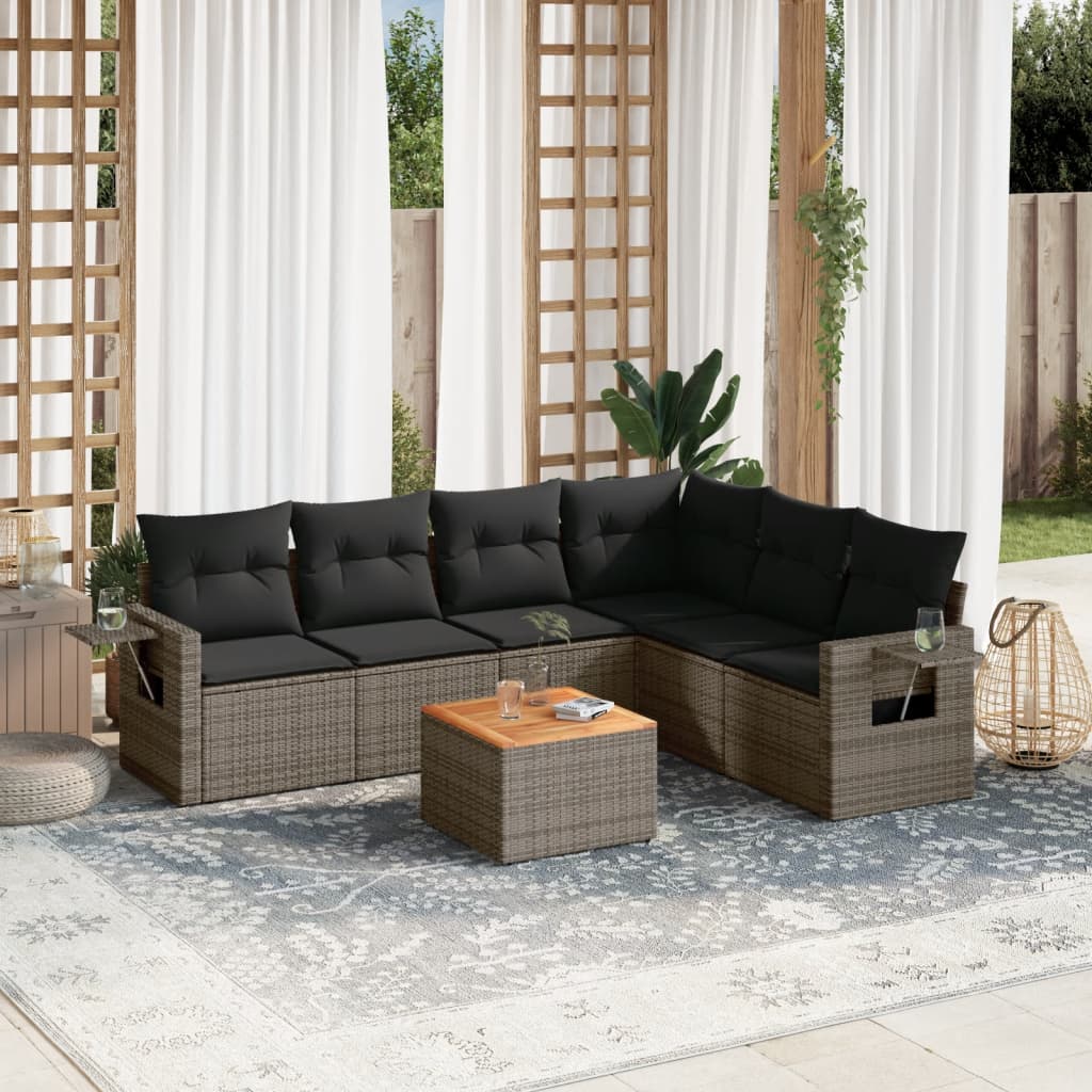 Set Divani da Giardino 7 pz con Cuscini Grigio in Polyrattan 3224583