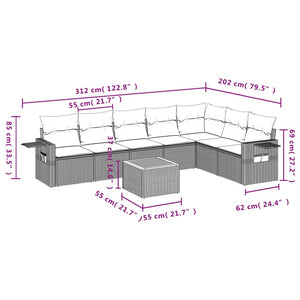 Set Divano da Giardino 8 pz con Cuscini Beige in Polyrattan 3224596