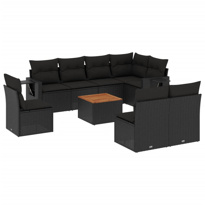 Set Divani da Giardino 9 pz con Cuscini Nero in Polyrattancod mxl 116700