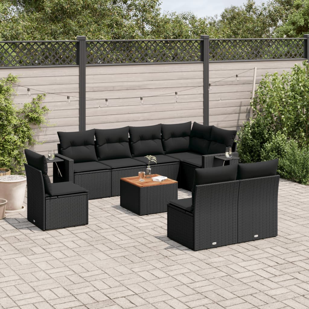 Set Divani da Giardino 9 pz con Cuscini Nero in Polyrattancod mxl 116700