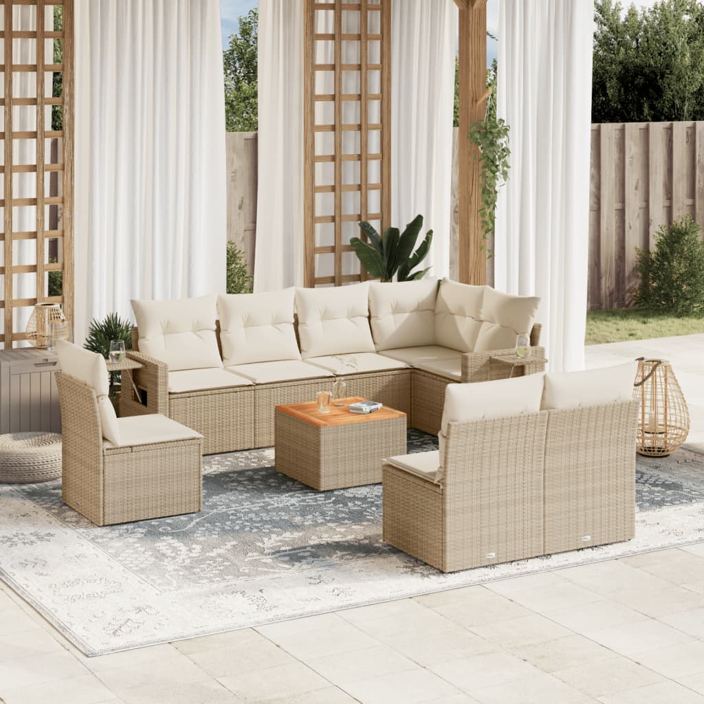 Set Divano da Giardino 9 pz con Cuscini Beige in Polyrattan 3224602