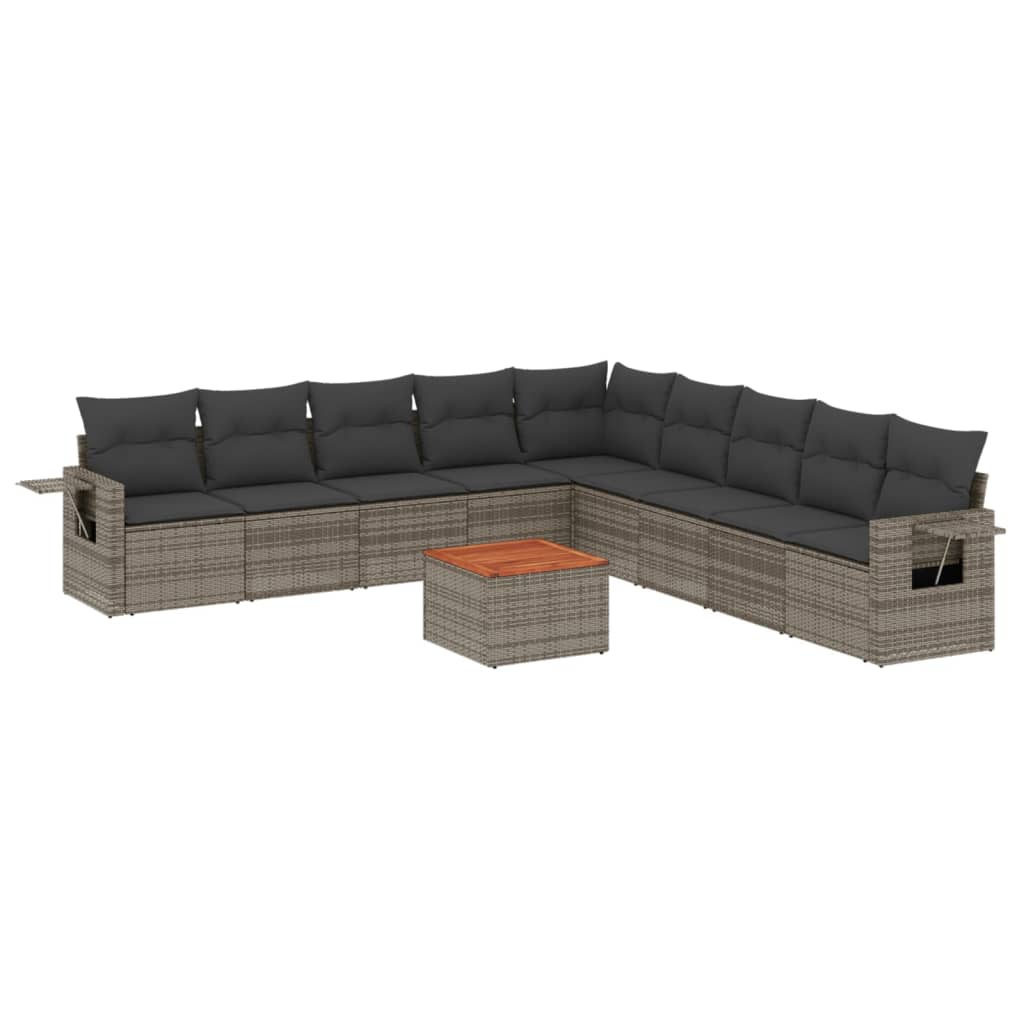 Set Divano da Giardino 10 pz con Cuscini Grigio in Polyrattan 3224611