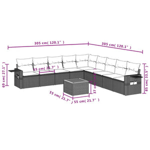 Set Divano da Giardino 10 pz con Cuscini Grigio in Polyrattan 3224611