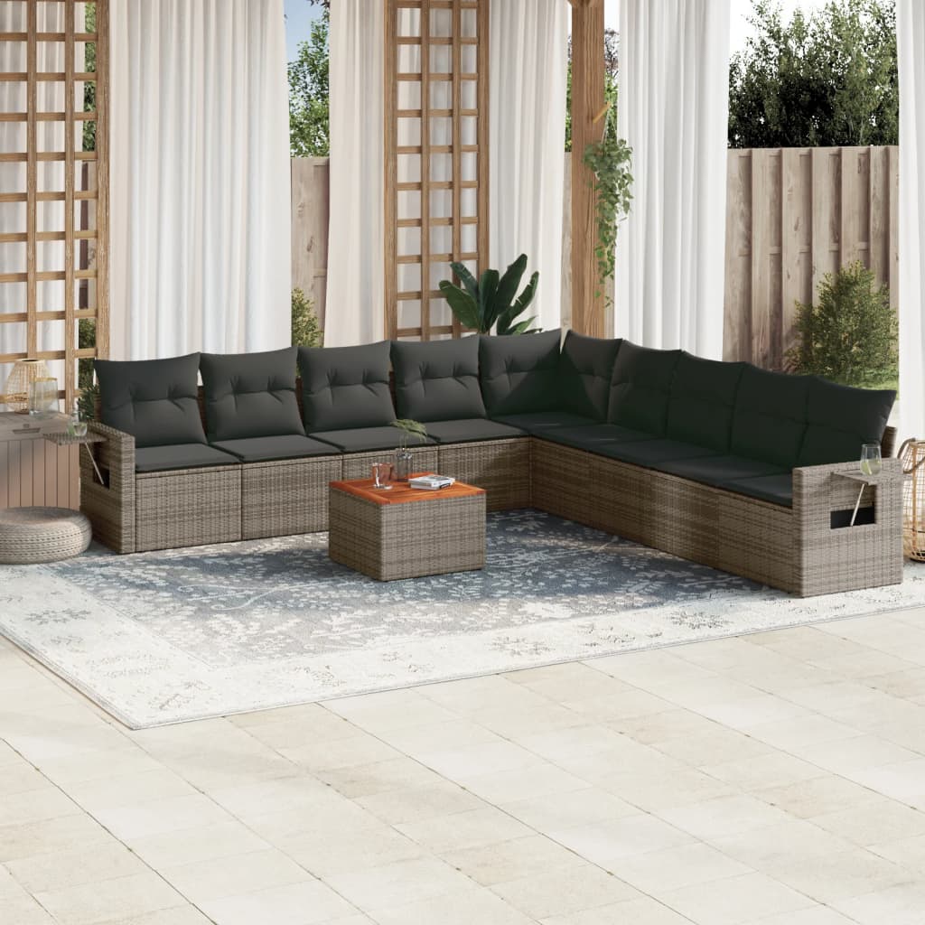 Set Divano da Giardino 10 pz con Cuscini Grigio in Polyrattan 3224611