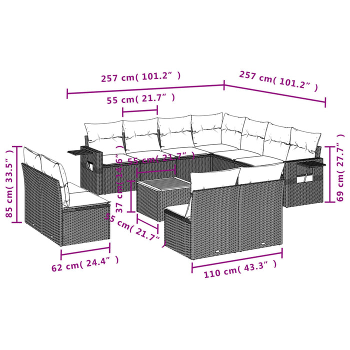 Set Divani da Giardino 12 pz con Cuscini Nero in Polyrattan 3224621