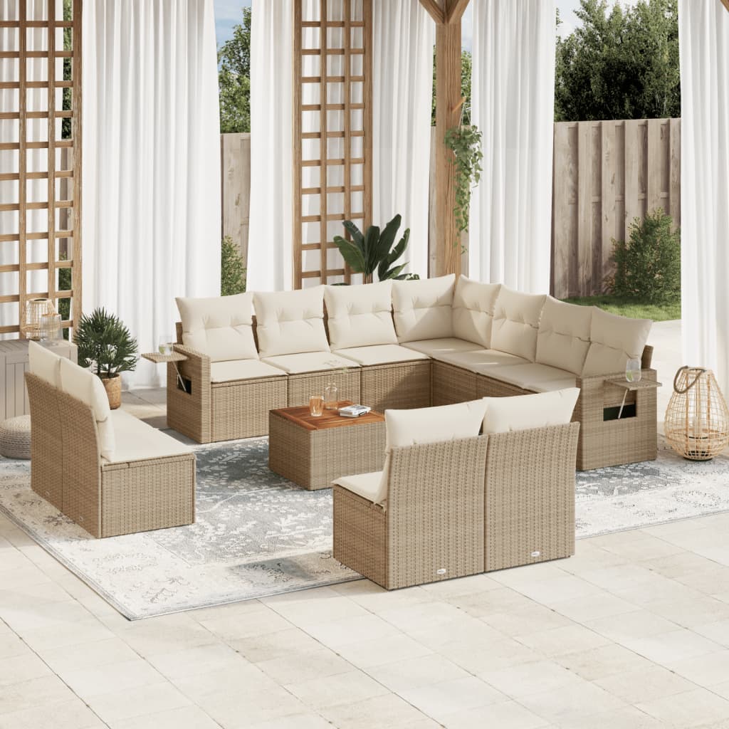 Set Divani da Giardino 12 pz con Cuscini Beige in Polyrattan 3224623