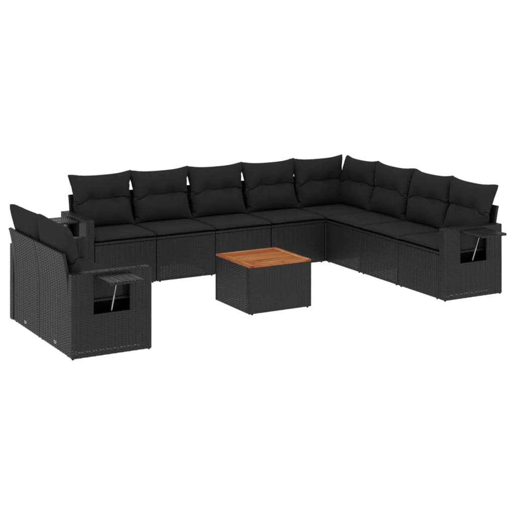 Set Divani da Giardino 11 pz con Cuscini in Polyrattan Nero 3224634