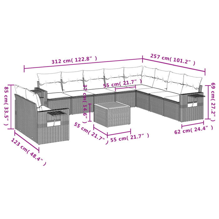 Set Divani da Giardino 11 pz con Cuscini in Polyrattan Nero 3224634