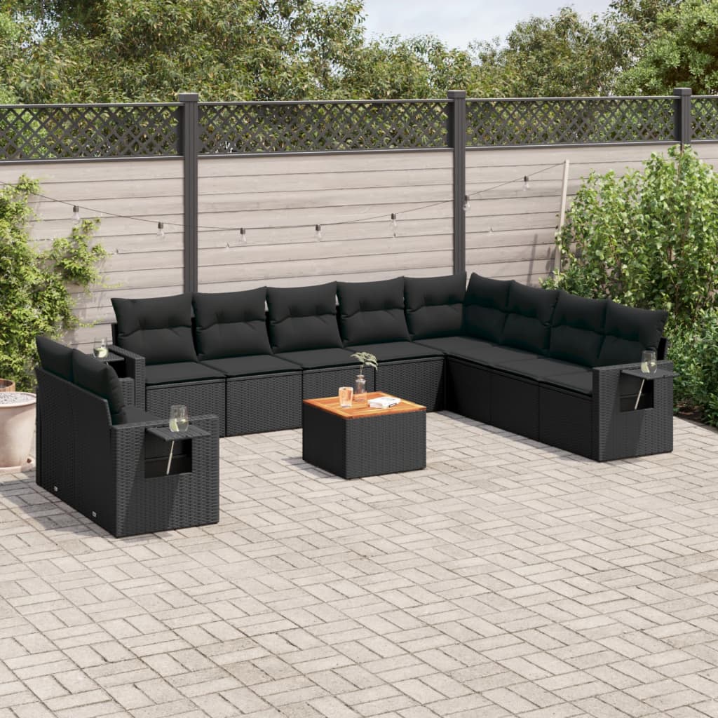 Set Divani da Giardino 11 pz con Cuscini in Polyrattan Nero 3224634