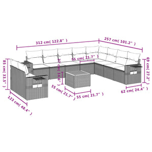 Set Divani da Giardino 11 pz con Cuscini in Polyrattan Nero 3224635