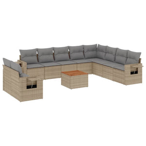 Set Divani da Giardino 11 pz con Cuscini Beige in Polyrattan 3224638