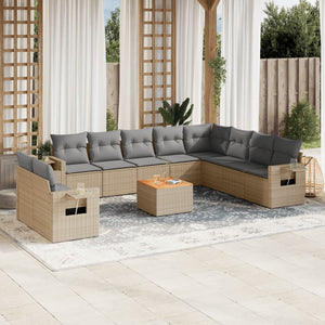 Set Divani da Giardino 11 pz con Cuscini Beige in Polyrattan 3224638