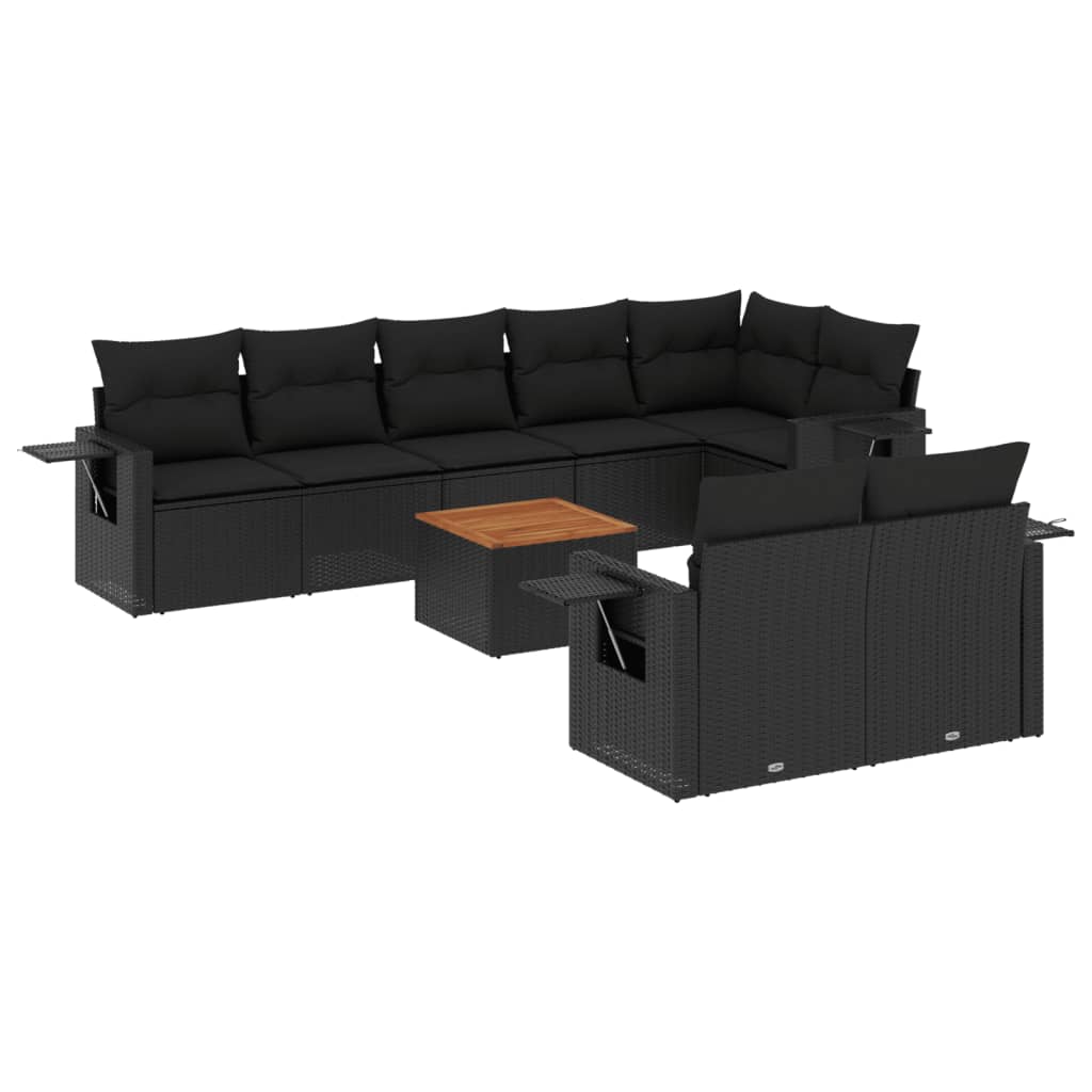 Set Divani da Giardino 9 pz con Cuscini Nero in Polyrattan 3224648