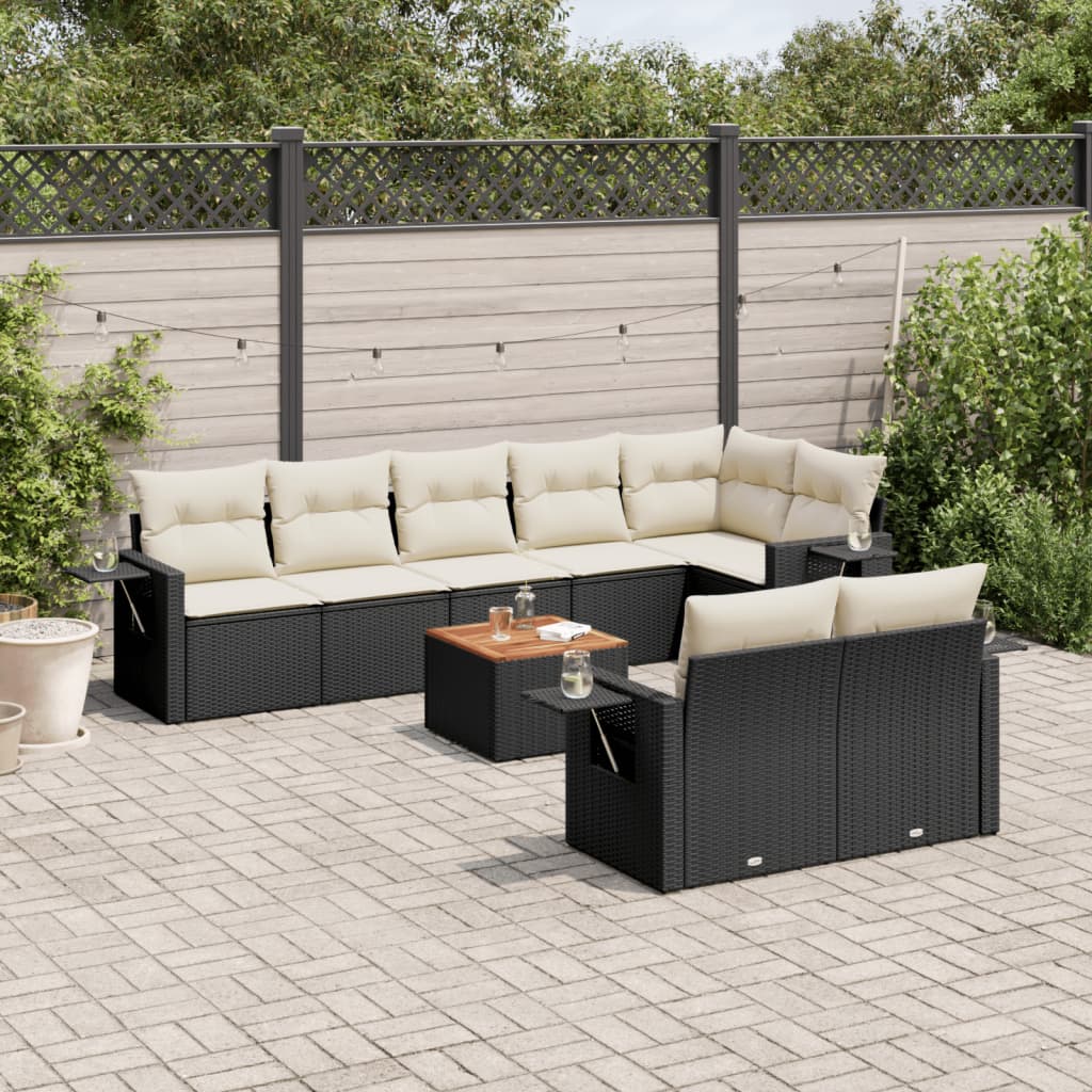 Set Divani da Giardino 9 pz con Cuscini Nero in Polyrattancod mxl 114283