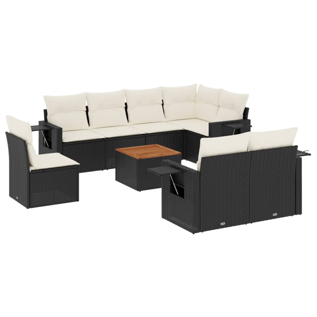 Set Divani da Giardino 9 pz con Cuscini Nero in Polyrattan 3224656