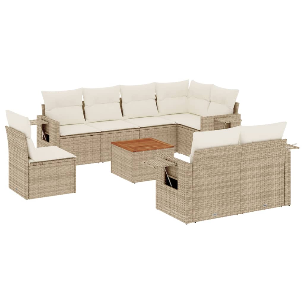 Set Divano da Giardino 9 pz con Cuscini Beige in Polyrattan 3224658