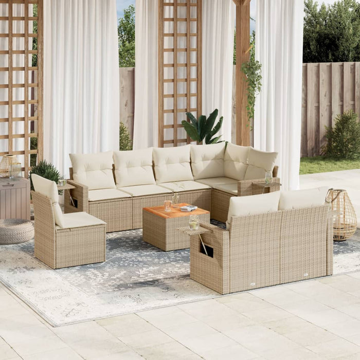 Set Divano da Giardino 9 pz con Cuscini Beige in Polyrattan 3224658