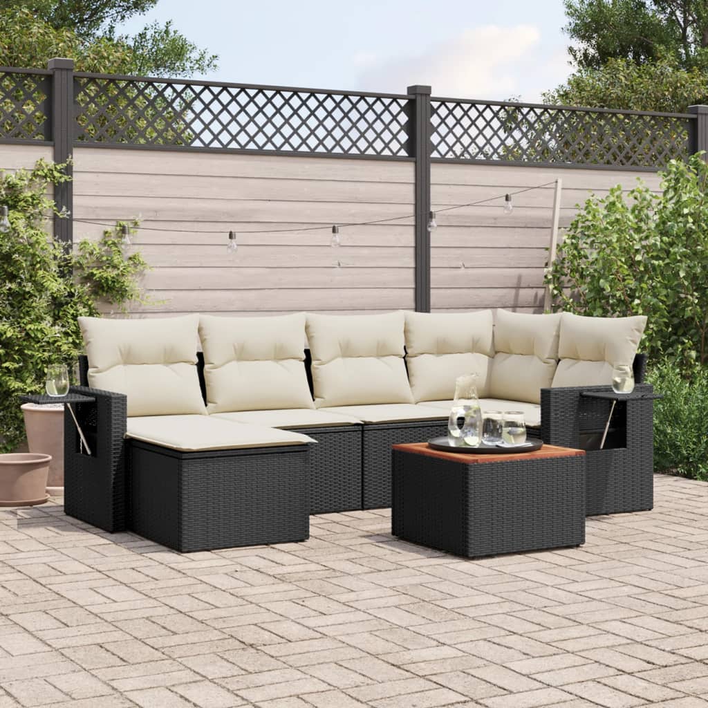 Set Divani da Giardino con Cuscini 7pz Nero Polyrattan 3224663