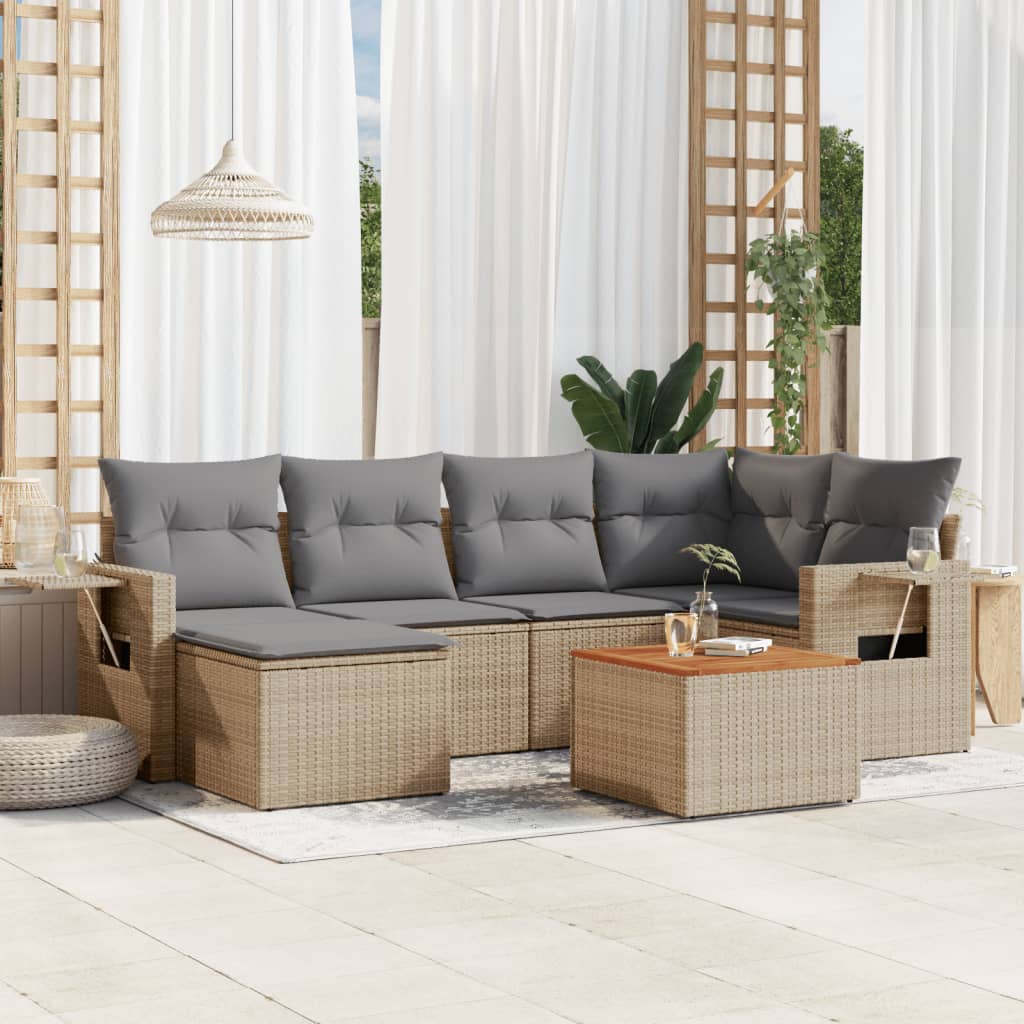 Set Divani da Giardino 7 pz con Cuscini Beige in Polyrattan 3224666