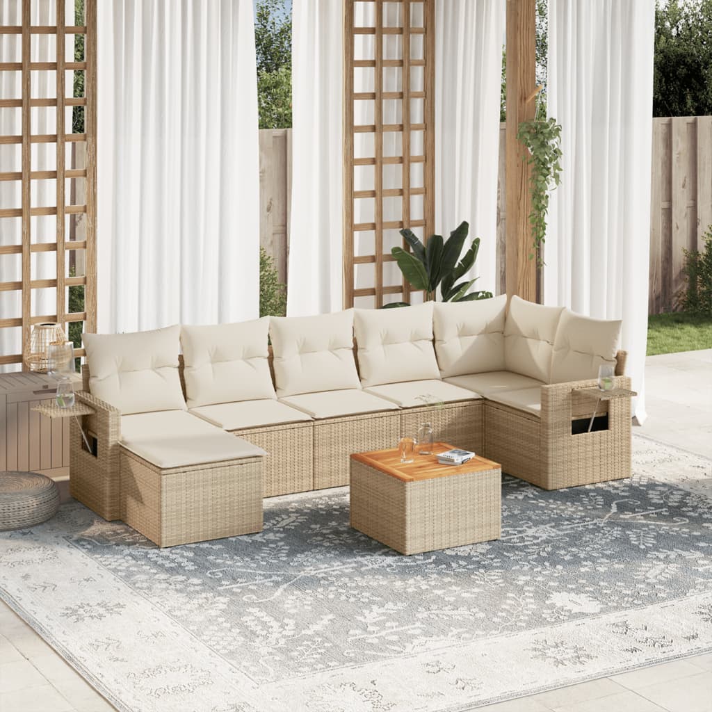 Set Divano da Giardino 8 pz con Cuscini Beige in Polyrattan 3224672