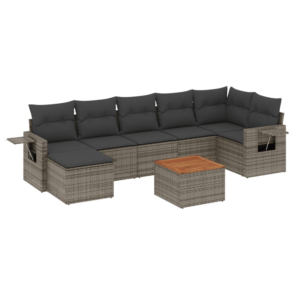 Set Divano da Giardino 8 pz con Cuscini Grigio in Polyrattan 3224674