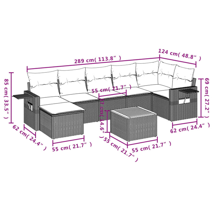 Set Divano da Giardino 8 pz con Cuscini Grigio in Polyrattan 3224674