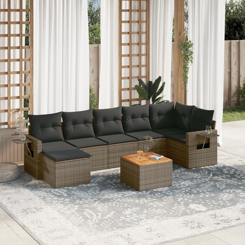 Set Divano da Giardino 8 pz con Cuscini Grigio in Polyrattan 3224674