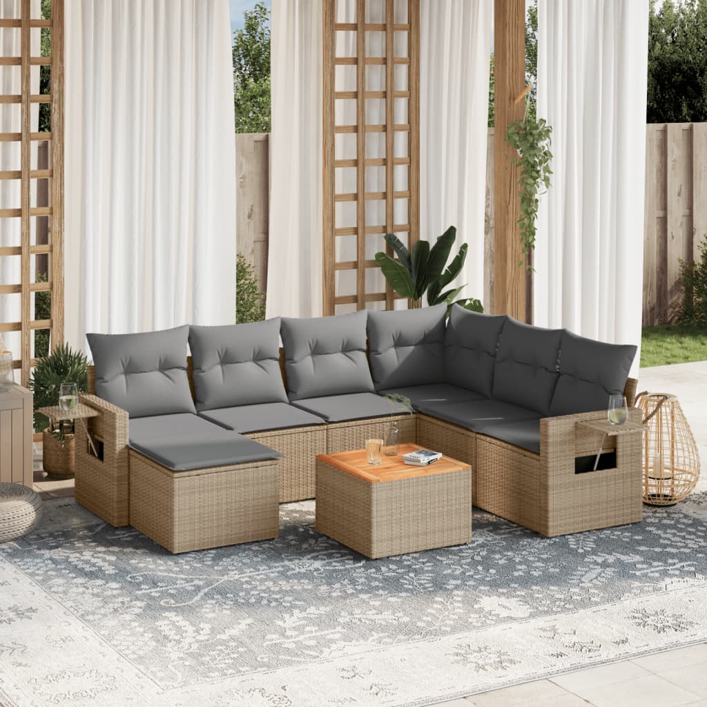 Set Divano da Giardino 8 pz con Cuscini Beige in Polyrattan 3224680