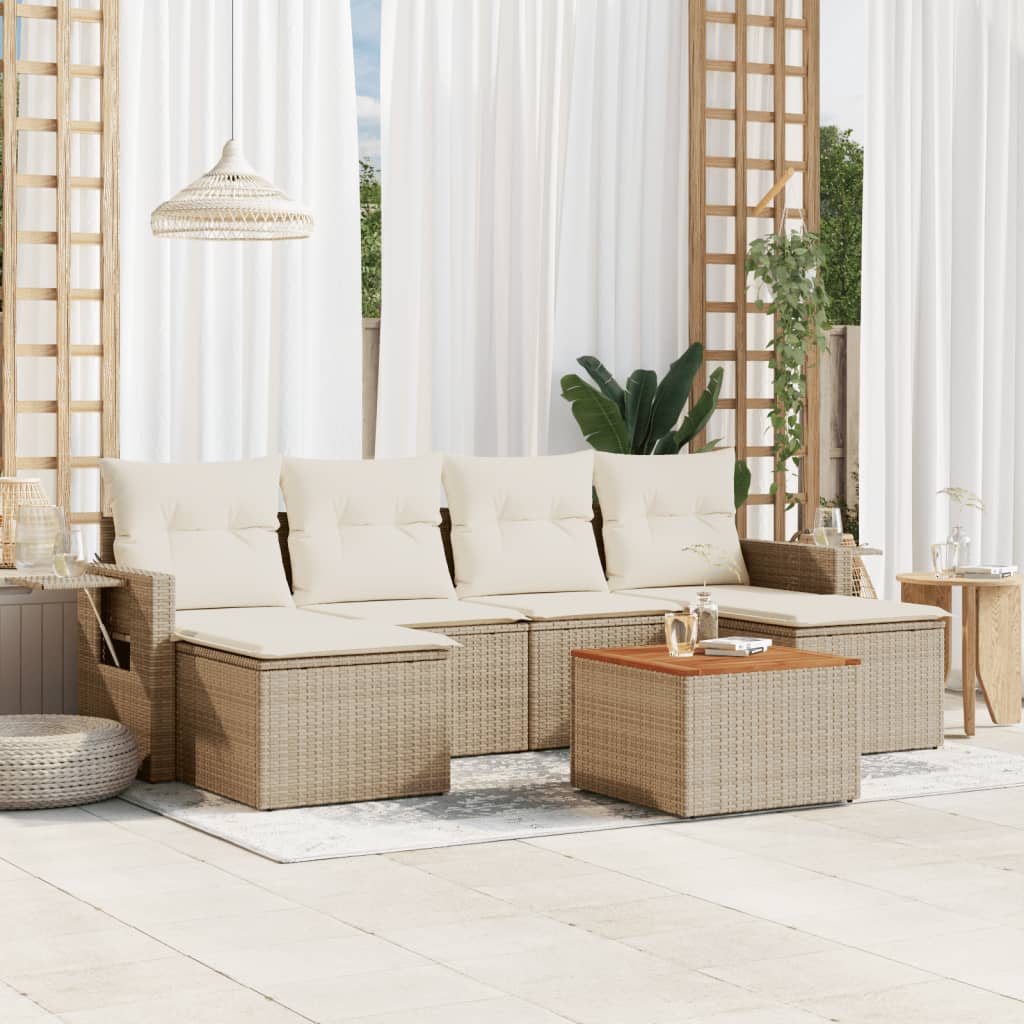 Set Divani da Giardino 7 pz con Cuscini Beige in Polyrattan 3224686