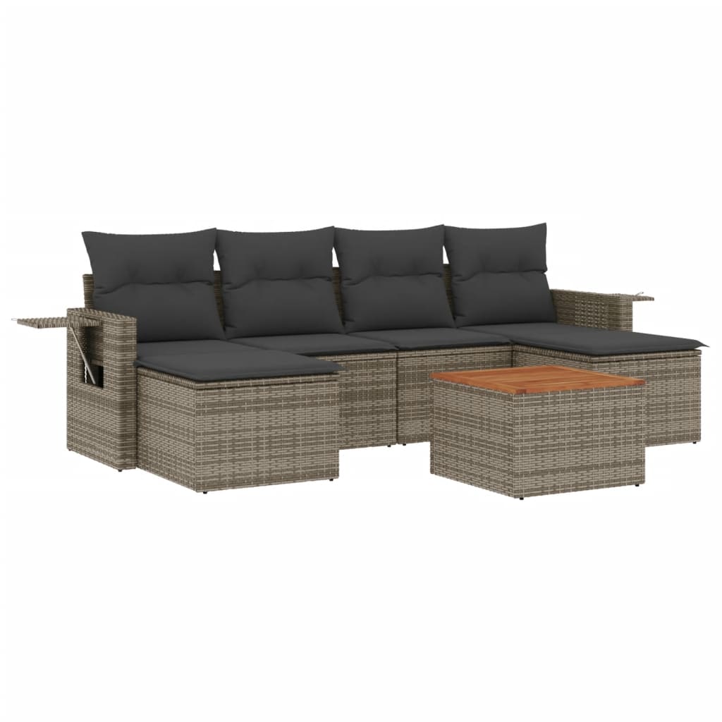 Set Divani da Giardino 7 pz con Cuscini Grigio in Polyrattan 3224688