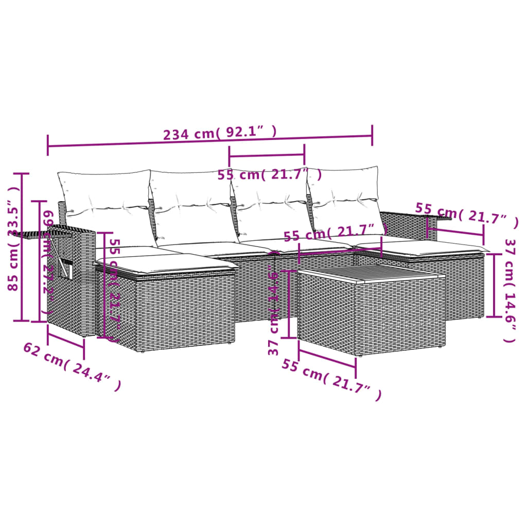 Set Divani da Giardino 7 pz con Cuscini Grigio in Polyrattan 3224688