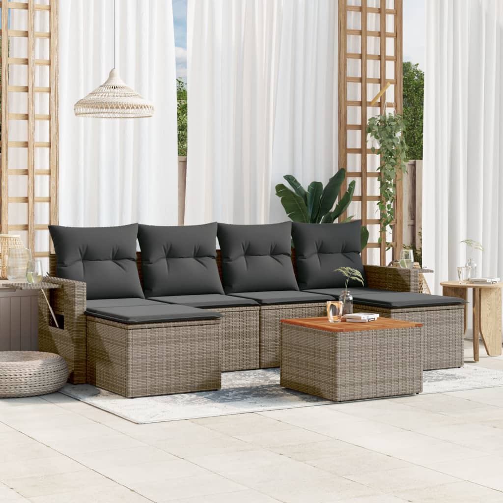 Set Divani da Giardino 7 pz con Cuscini Grigio in Polyrattan 3224688