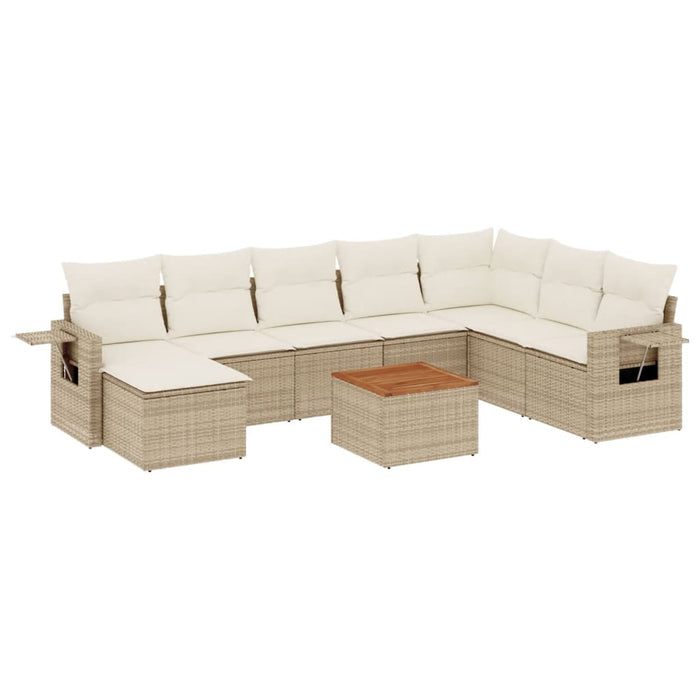 Set Divano da Giardino 9 pz con Cuscini Beige in Polyrattan 3224700