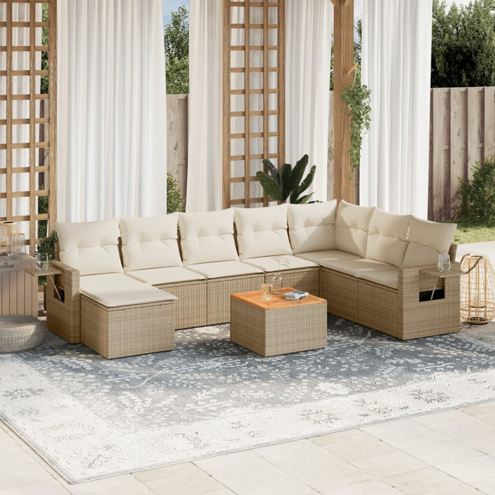 Set Divano da Giardino 9 pz con Cuscini Beige in Polyrattan 3224700