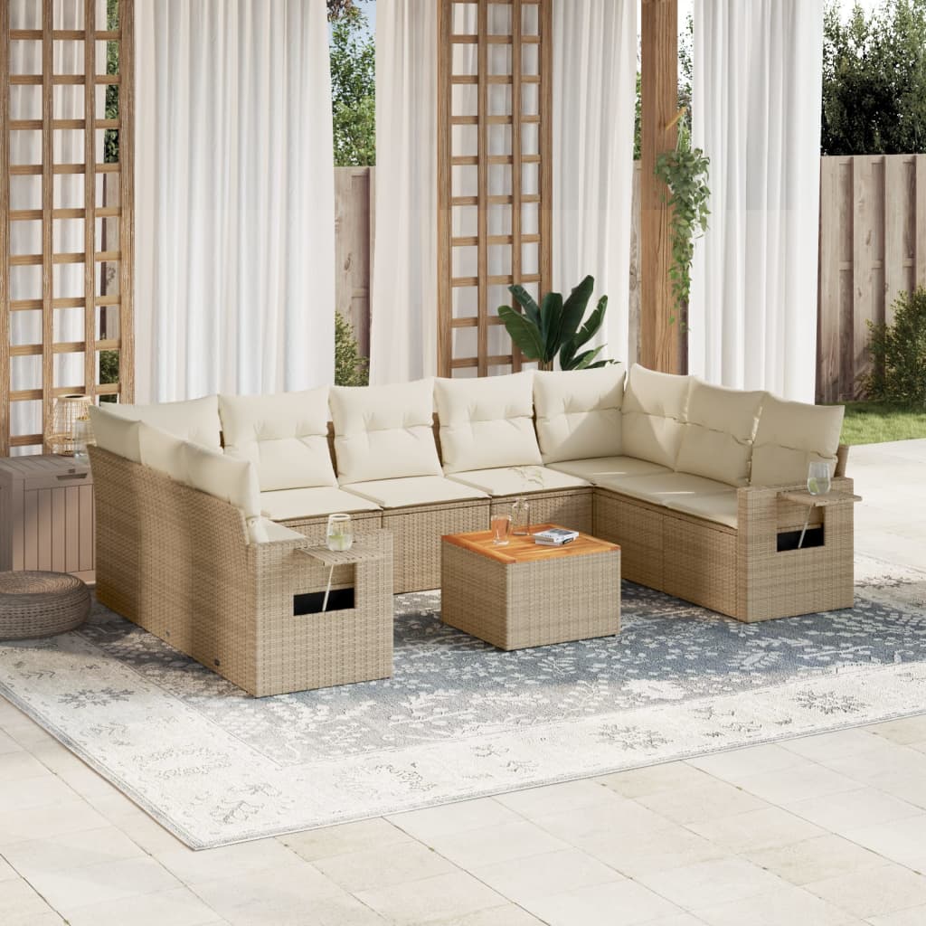 Set Divano da Giardino 10 pz con Cuscini Beige in Polyrattancod mxl 112973